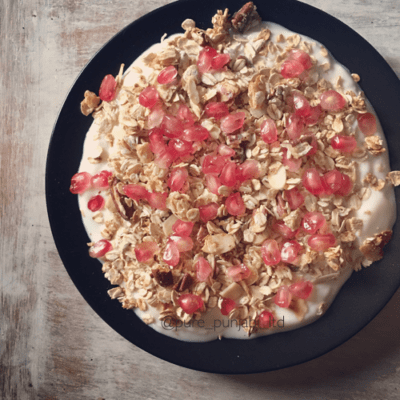 cinnamon pecan granola pomegranate plant-based vegan breakfast