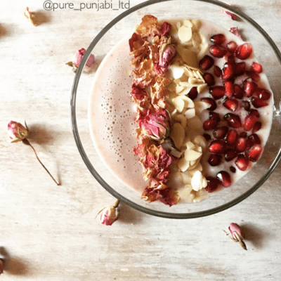 Rose almond and pomegranate smoothie bowl
