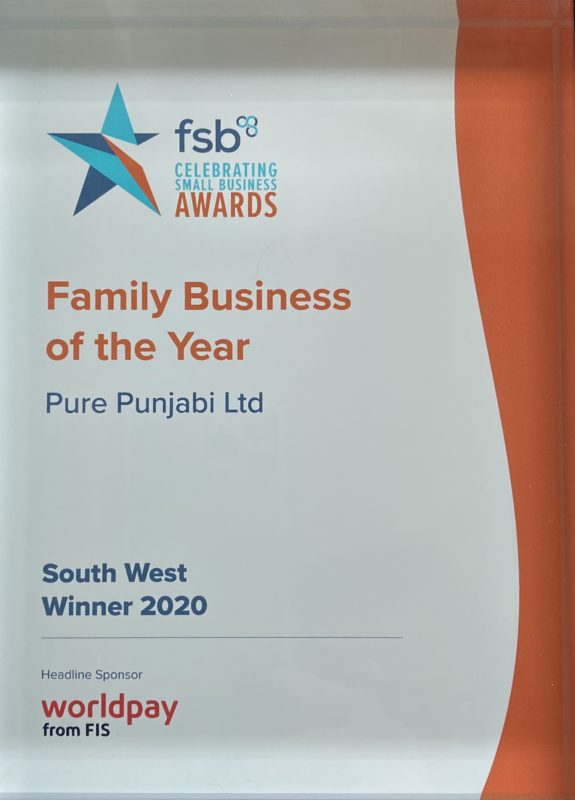 Pure Punjabi Family Business of the Year South West Winner 2020 Federation of Small Business Awards