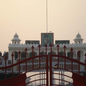 View into Pakistan over gate at the border